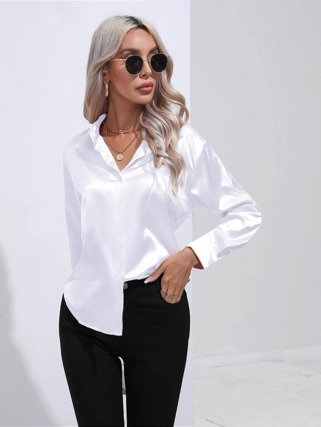 SatinGrace Button Blouse