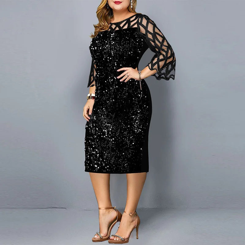 Elegant Plus Size Sequin Midi Dress