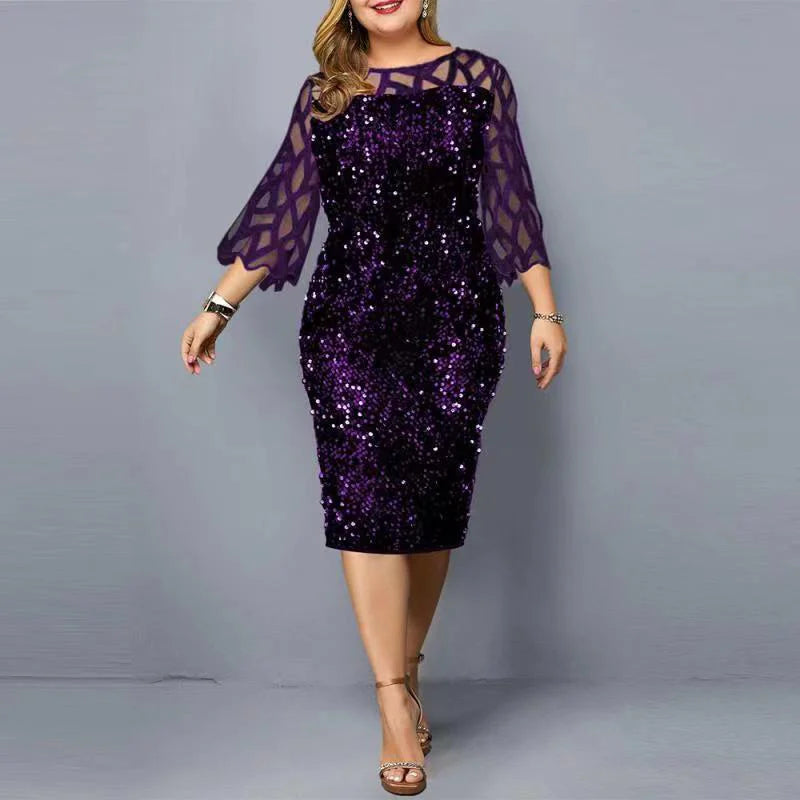 Elegant Plus Size Sequin Midi Dress