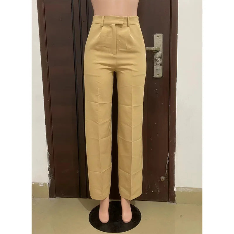 Wide-Leg Straight Dress Pants – Women's Loose Fit Mid-Waist Trousers for Office & Business Casual Wear