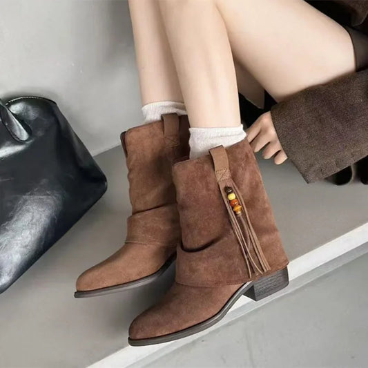 Chic Suede Tassel Ankle Boots