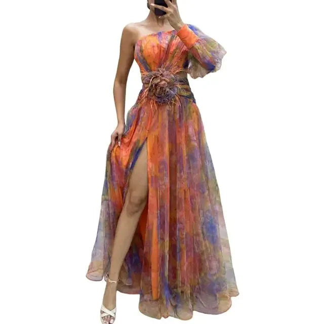 Women’s One-Shoulder Tie-Dye Gown