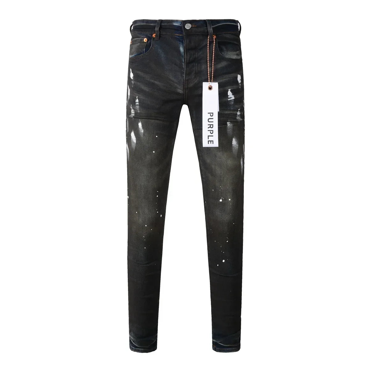 Purple Distressed High-Waist Jeans with Black Paint 2024