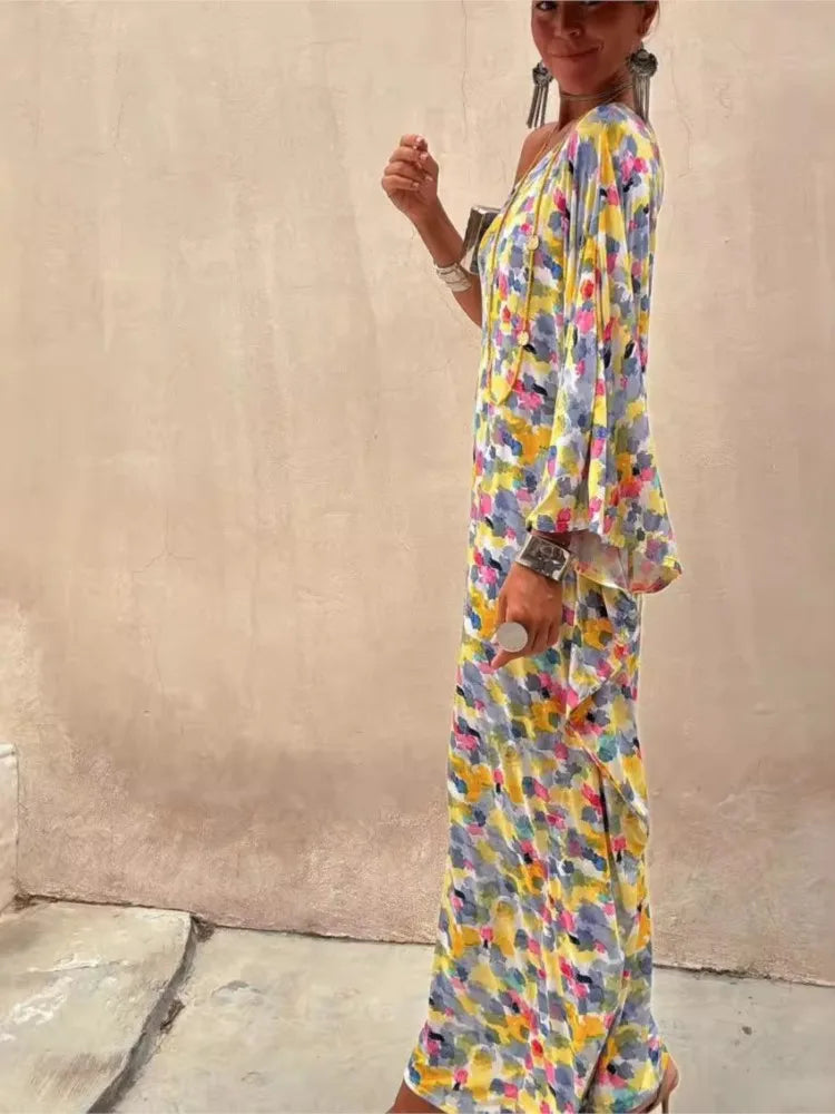 Women’s One-Shoulder Printed Maxi Dress