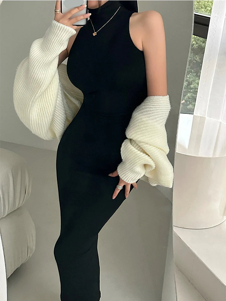 Red Turtleneck Bodycon Dress – Sexy Elastic Midi Party Dress for Women