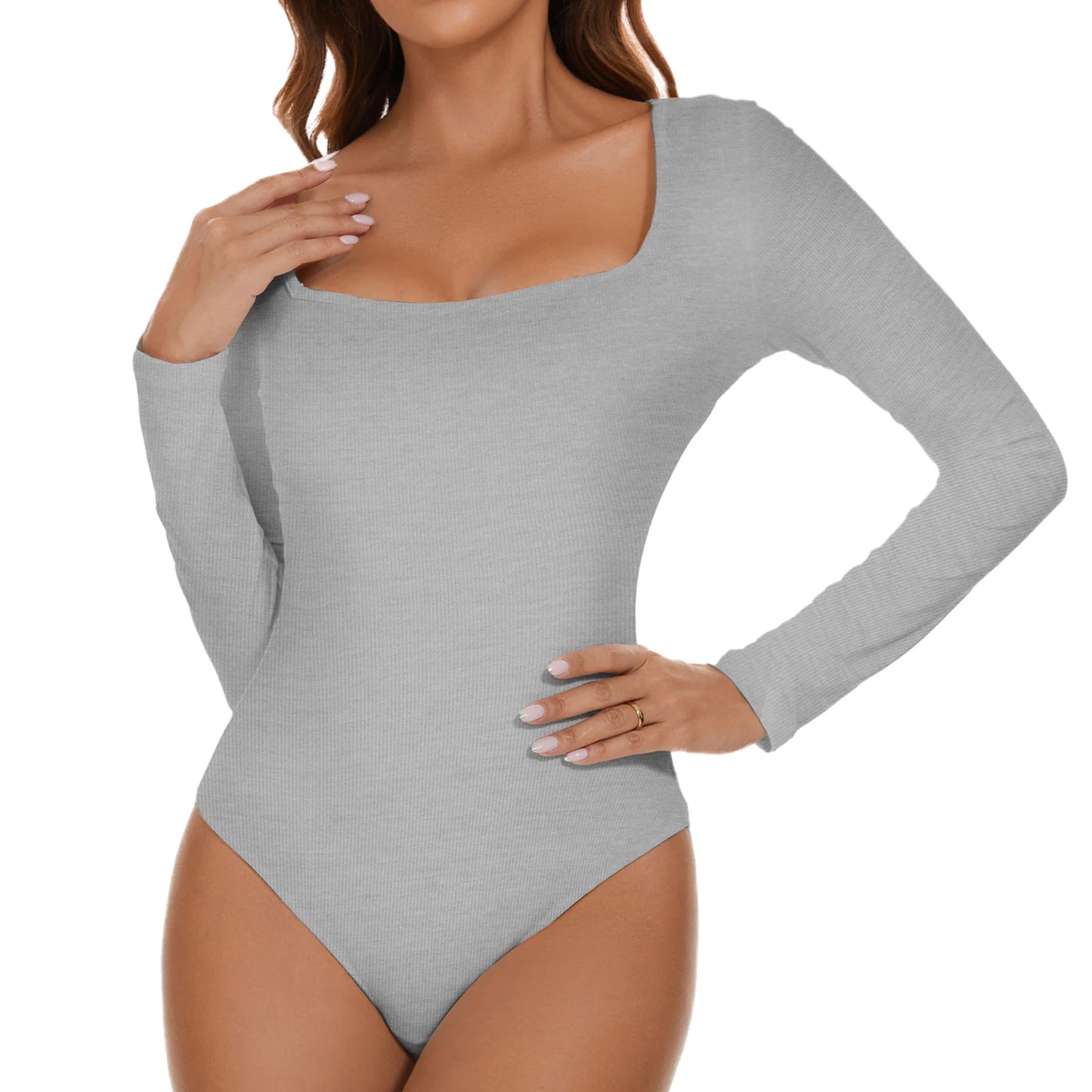 Square Neck Bodysuit – Long Sleeve, Tummy Control Shapewear