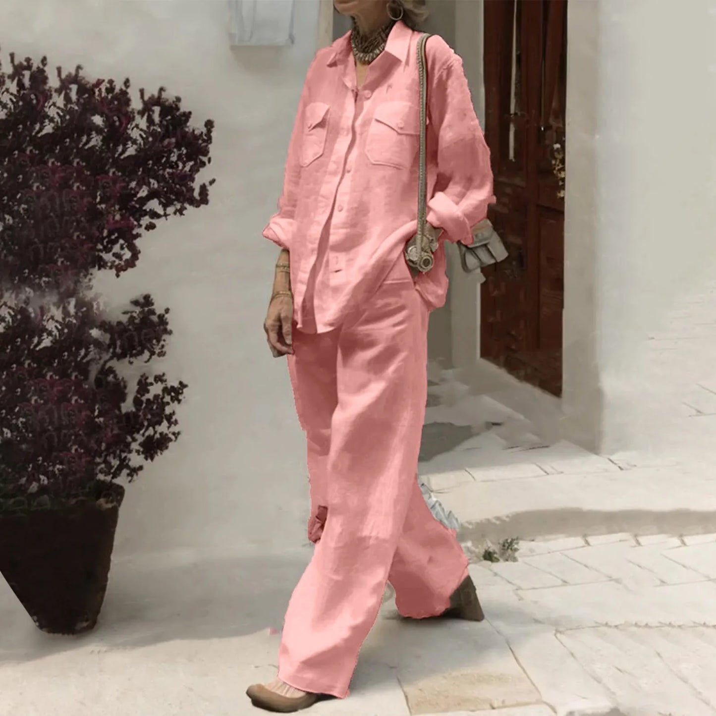 Women’s Elegant Lapel Shirt & Pants Set - Autumn Work Tracksuit