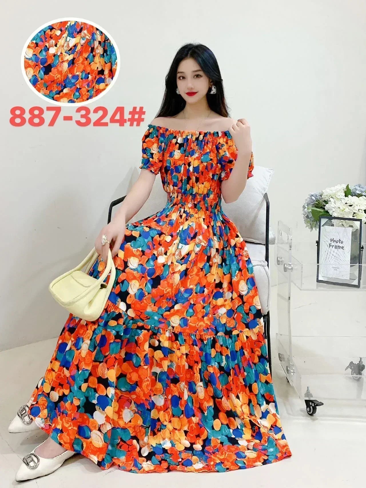 THHONE Bohemian Floral Maxi Dress – Cotton Linen Short Sleeve Casual Dress for Women