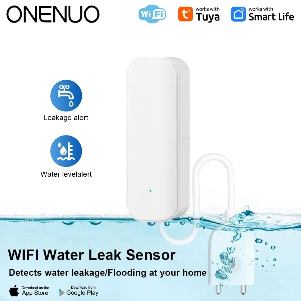 Smart WiFi Water Leak Detector – Tuya Flood Alarm with Overflow Alert, Water Level Monitoring, and Smart Home App Control