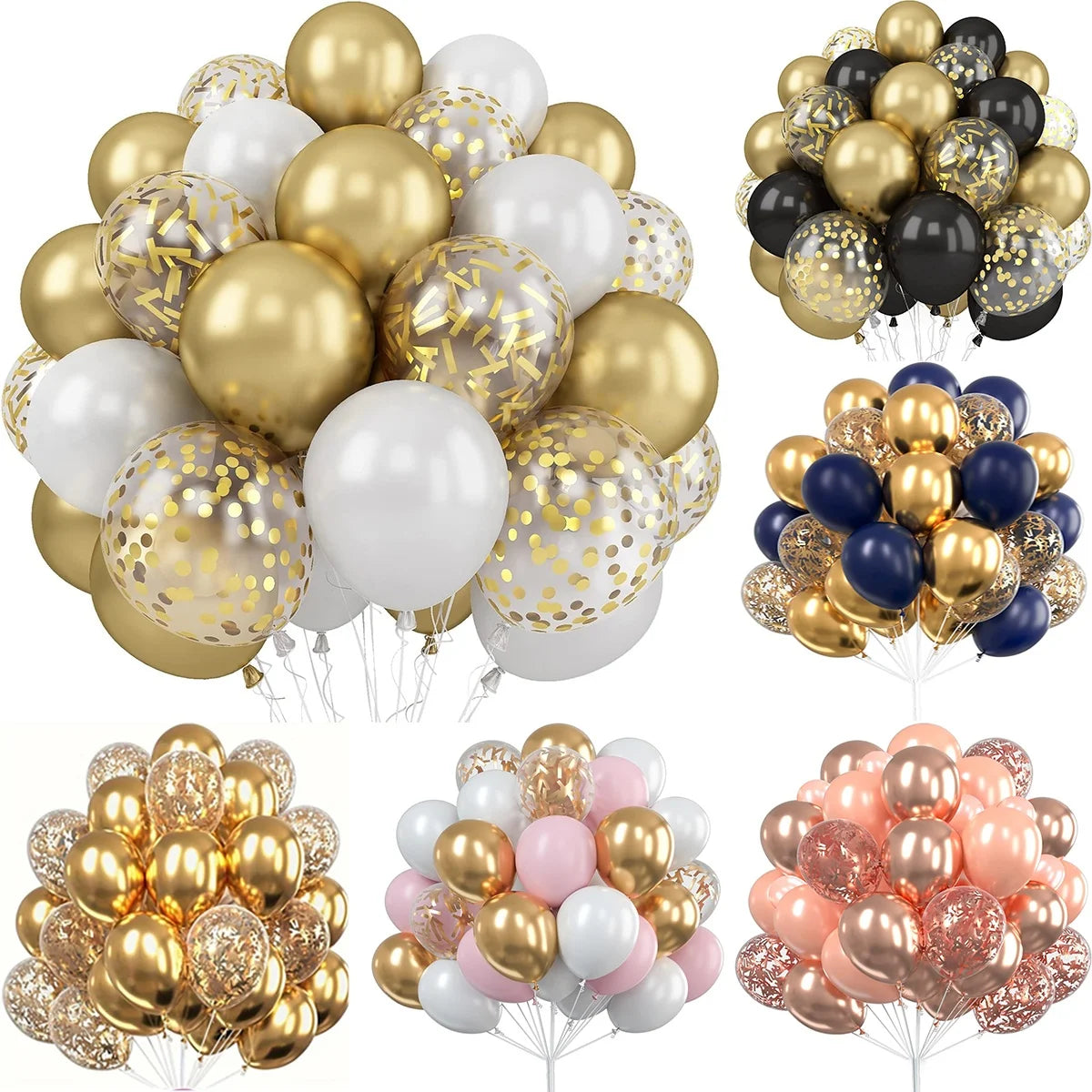 Metallic Gold & Pearl White Balloons – 12" Latex and Confetti Balloons for Party & Wedding Decor 30pcs