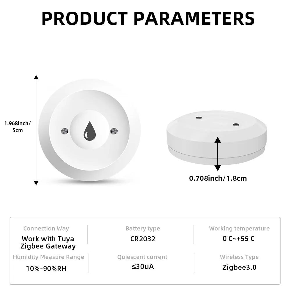 ONENUO Tuya ZigBee WiFi Smart Water Leak Sensor – Flood Detection & Alarm, Works with ZigBee Gateway & Smart Life Control