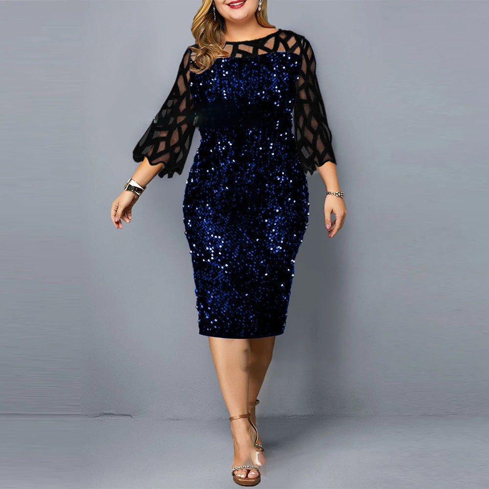 Elegant Plus Size Sequin Midi Dress