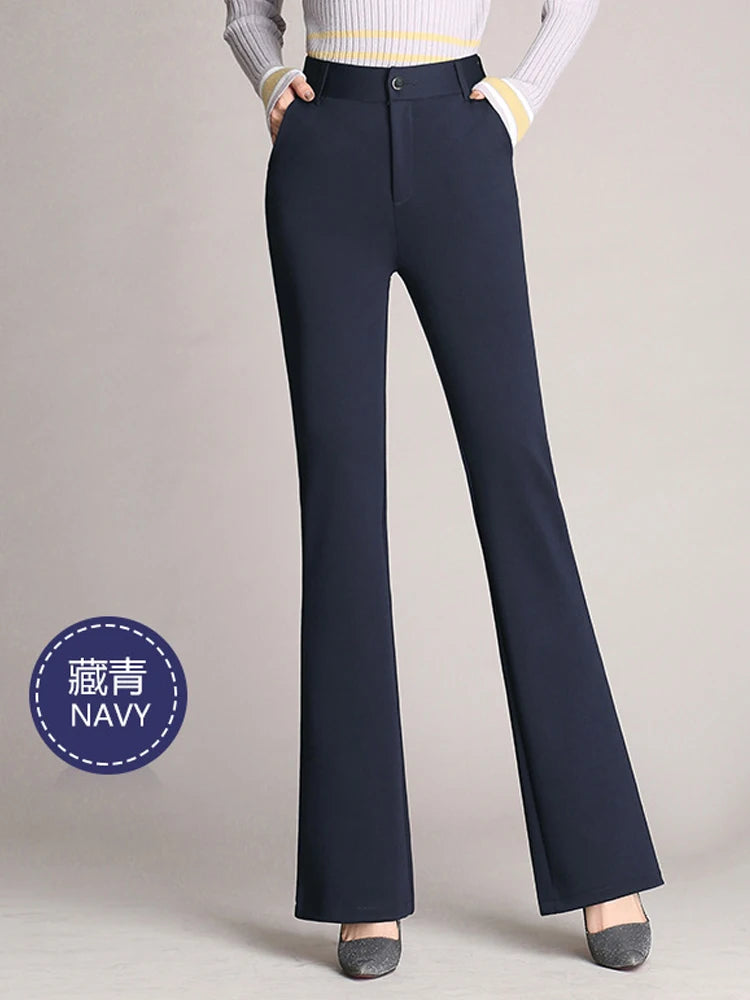 Elegant High-Waist Wide-Leg Pants – Women's Vintage Flared Trousers for Office & Casual Wear