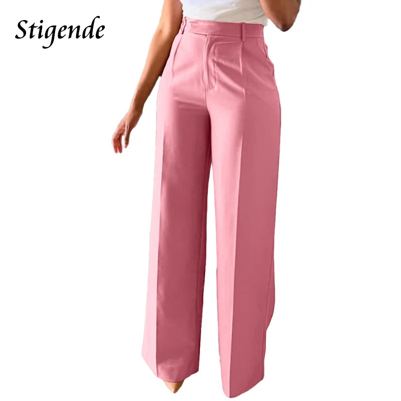 Wide-Leg Straight Dress Pants – Women's Loose Fit Mid-Waist Trousers for Office & Business Casual Wear