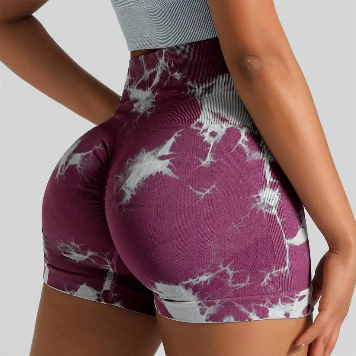 Seamless Tie-Dye High-Waist Shorts – Women's Push-Up Tummy Control Gym & Yoga Shorts