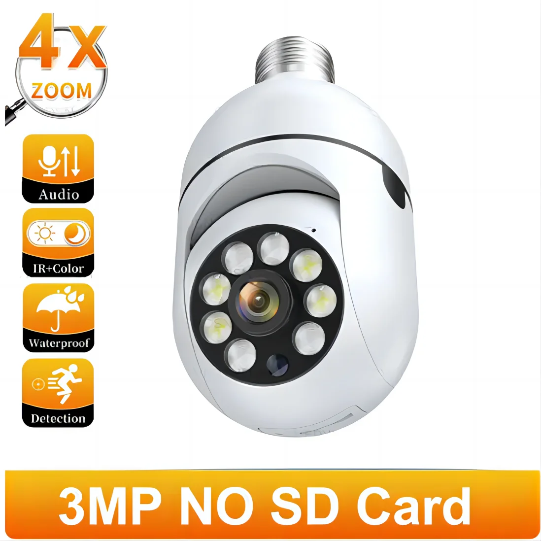 WiFi E27 Bulb Surveillance Camera, 2MP Night Vision Wireless Home Security Camera, Mini CCTV for Baby Monitoring
