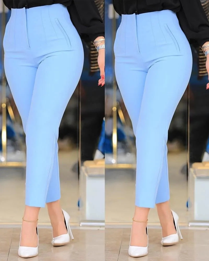 Elegant High-Waist Cropped Slim Office Pants