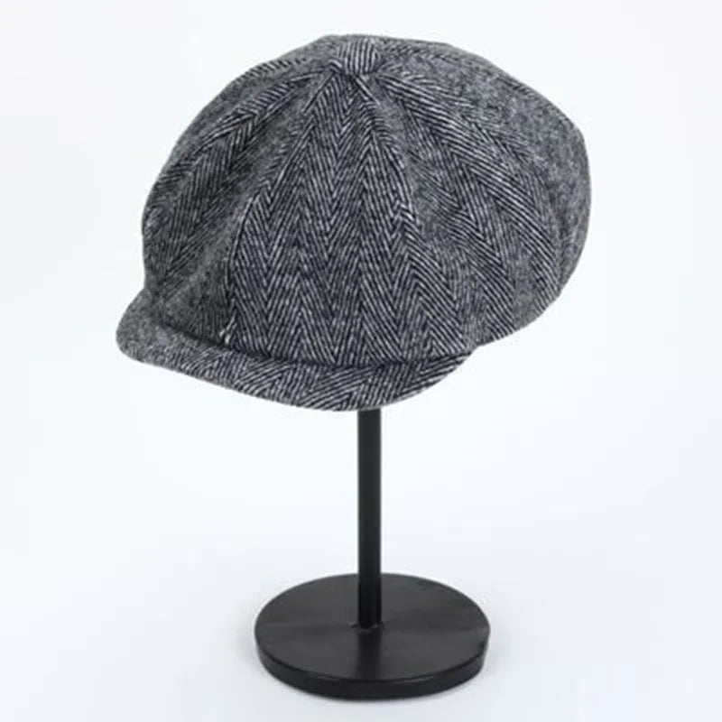 Vintage Newsboy Caps for Men – Octagonal Herringbone Flat Caps, British Style Berets for Fall & Winter