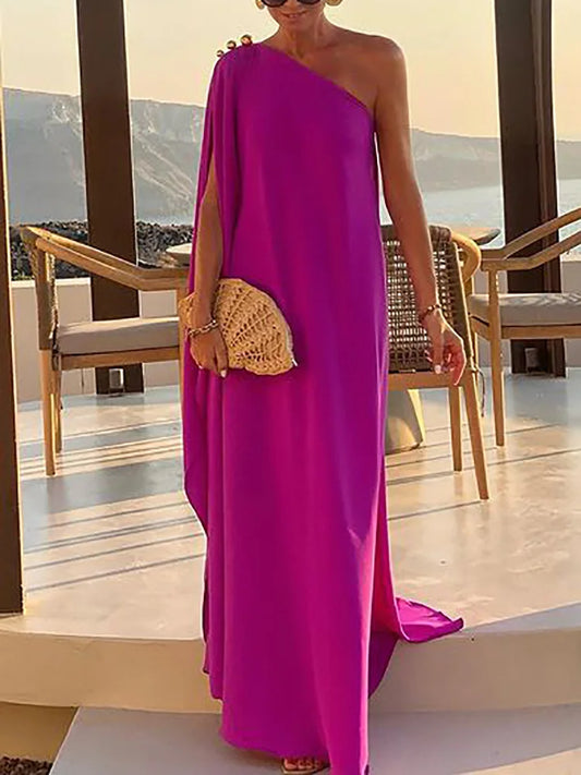 Elegant Patchwork One-Shoulder Maxi Dress