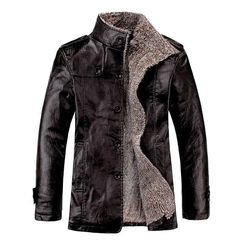 Men’s Windproof PU Leather Jacket — Warm Fleece Motorcycle Coat