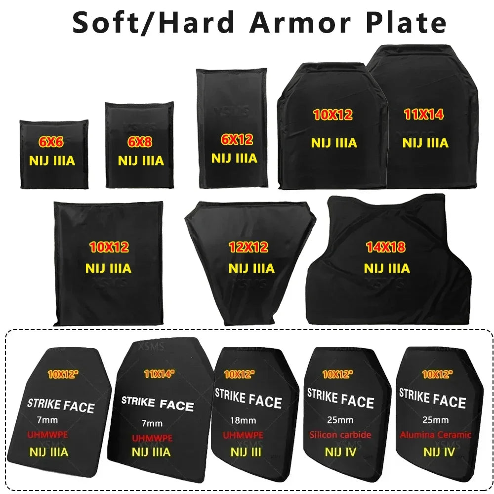 NIJ IIIA Soft/Hard Bulletproof Plates for Ballistic Vest and Backpack – Available in 6x8, 10x12, 11x14 Sizes