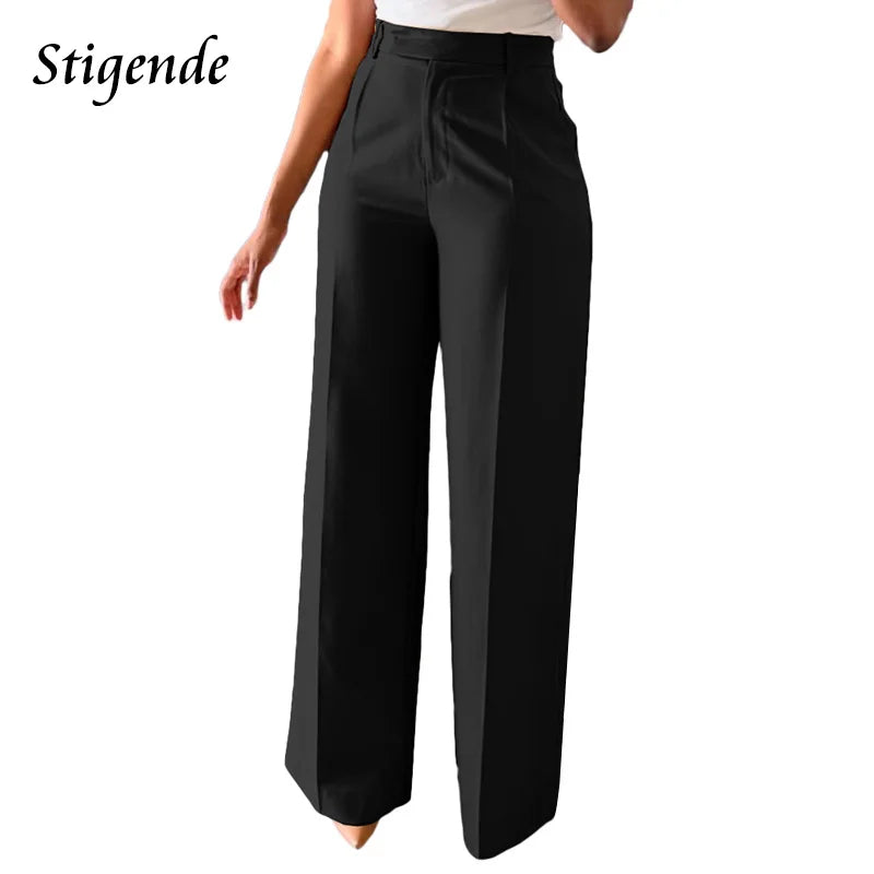 Wide-Leg Straight Dress Pants – Women's Loose Fit Mid-Waist Trousers for Office & Business Casual Wear