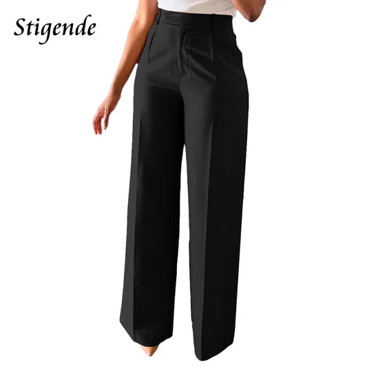 Wide-Leg Straight Dress Pants – Women's Loose Fit Mid-Waist Trousers for Office & Business Casual Wear