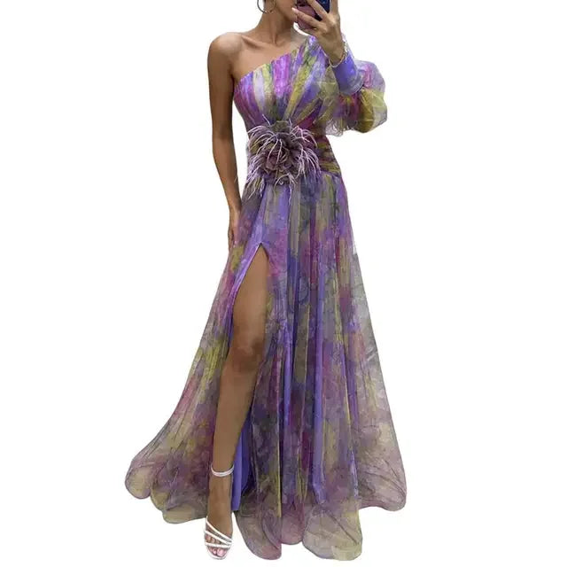 Women’s One-Shoulder Tie-Dye Gown