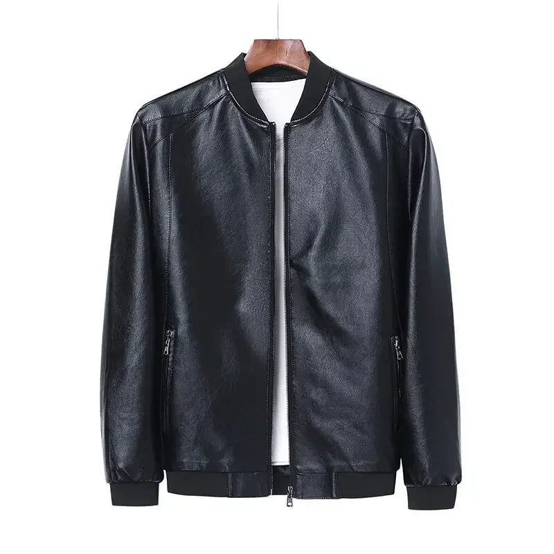 2024 Men’s Black PU Leather Biker Jacket — Slim Casual Korean Style