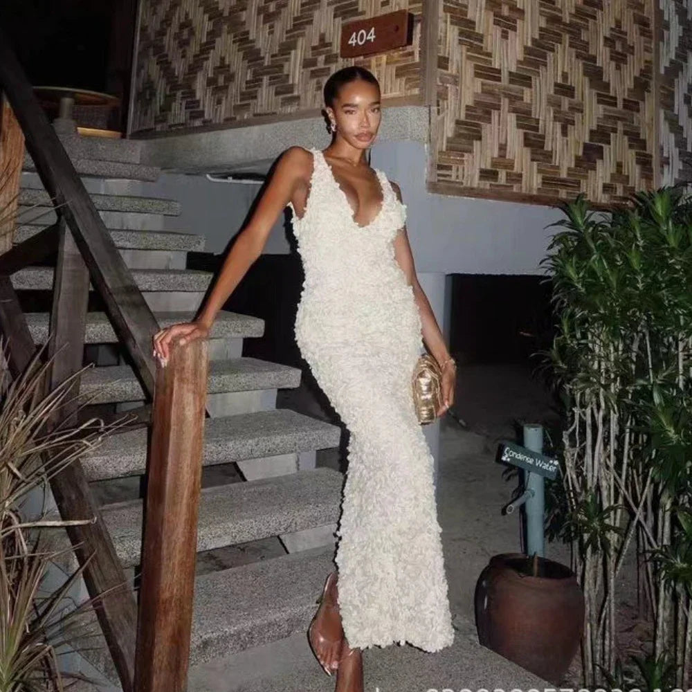 Mingmingxi Elegant Floral Applique Maxi Dress