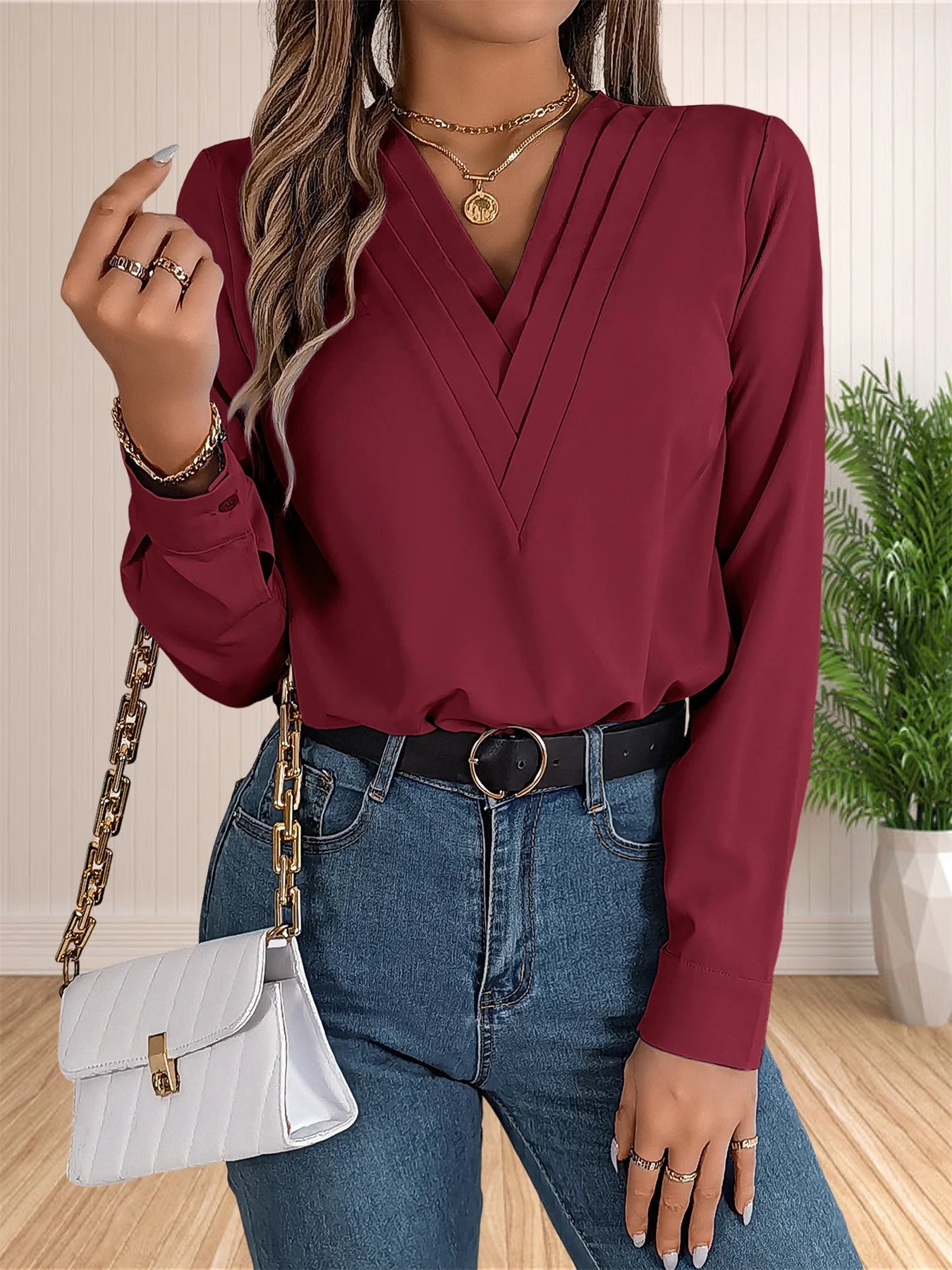 Women’s V-Neck Office Blouse