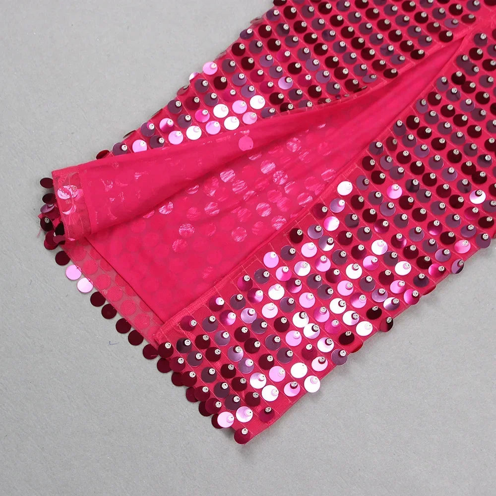 Luxury Sequin Spaghetti Strap Party Dress