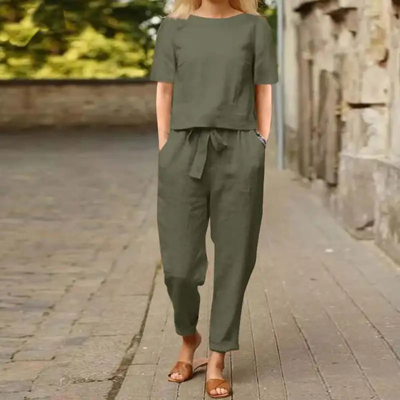 Linen Summer Two-Piece Set – Pullover & Pants
