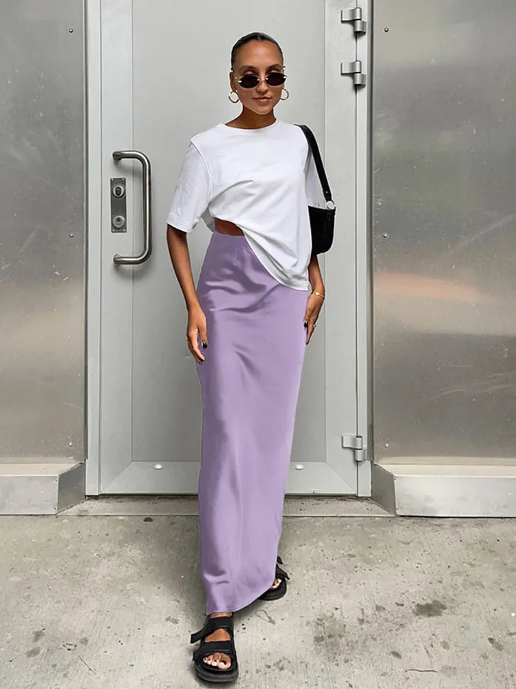 Elegant High-Waist Satin Trumpet Skirt – Women's Slim Fit Long Skirt for Office & Fashion Wear