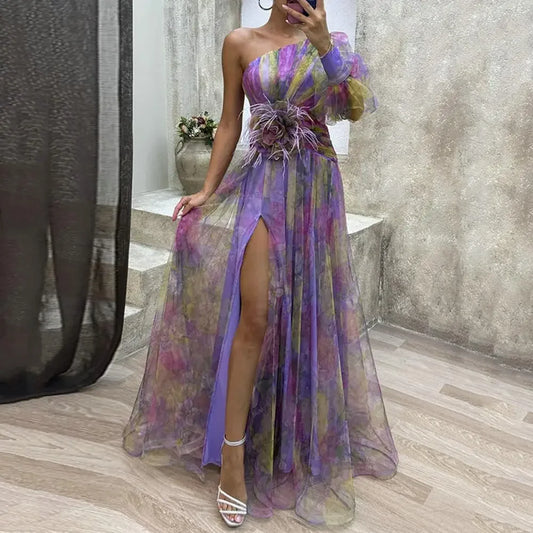 Women’s One-Shoulder Tie-Dye Gown