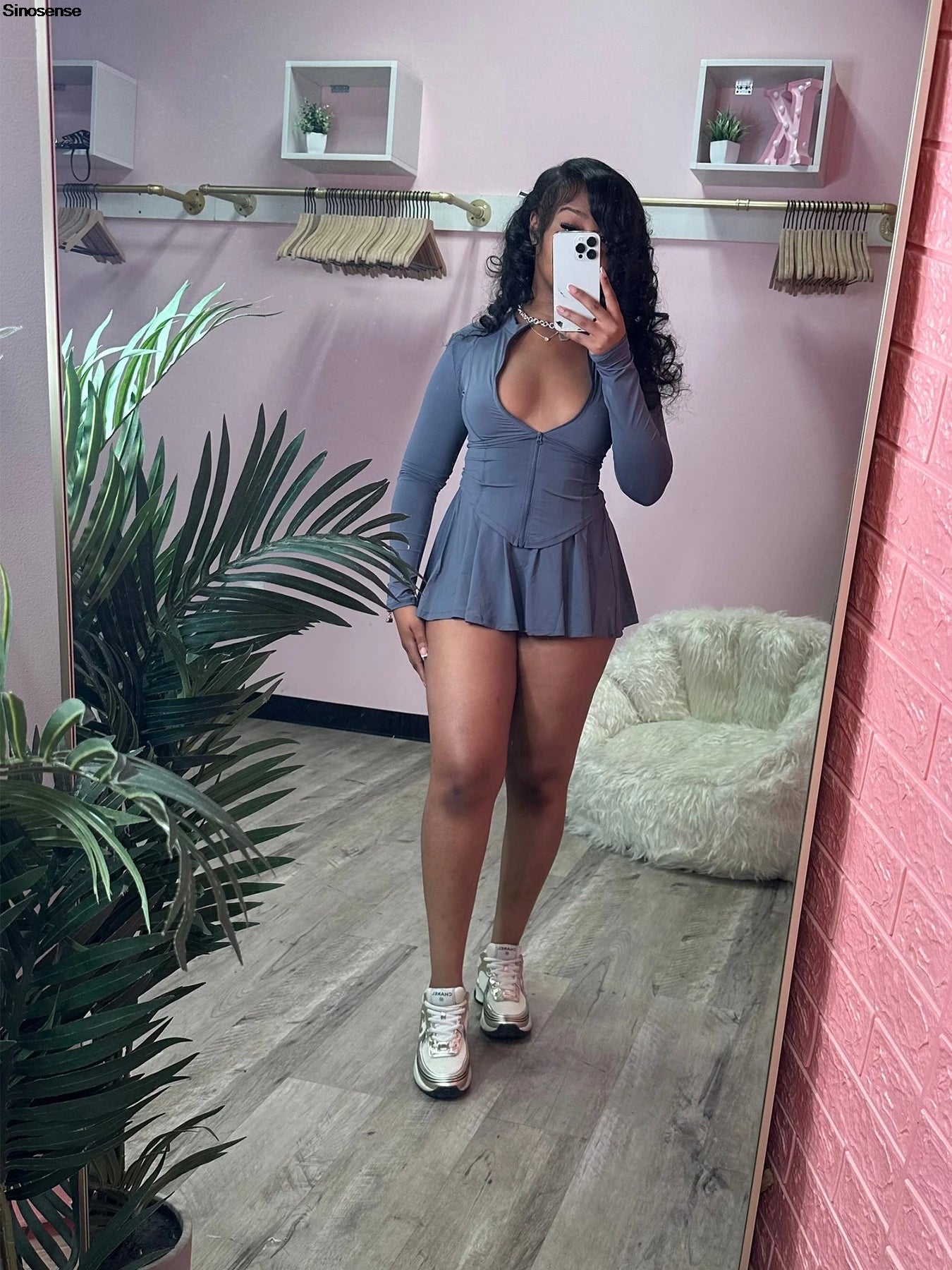 Women’s Casual Sports 2-Piece Set - Zip-Up Jacket & Mini Skirt with Shorts