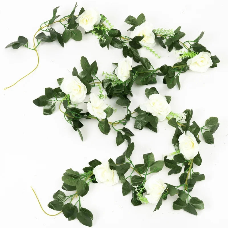 Artificial Rose Garland Vine – Silk Hanging Flowers with Leaves for Wedding, Wall & Home Decoration