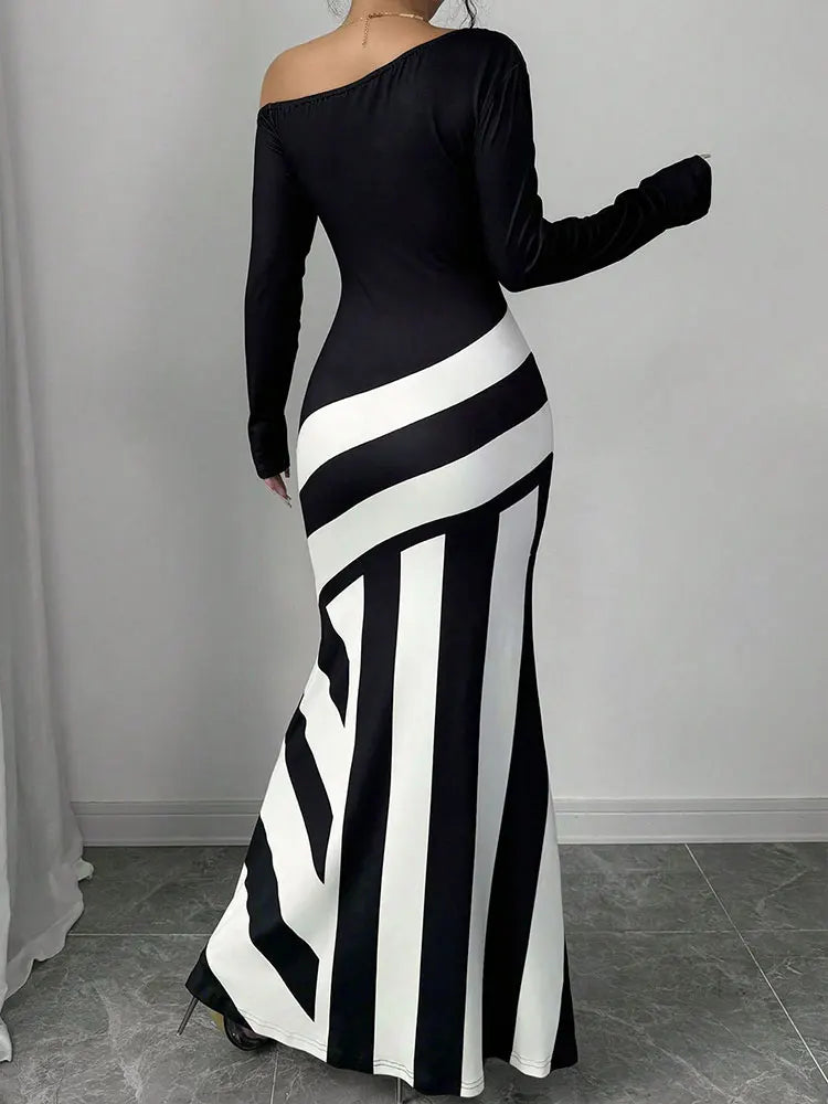 Sexy Patchwork Maxi Dress – Slim Fit Knitted Streetwear for Women