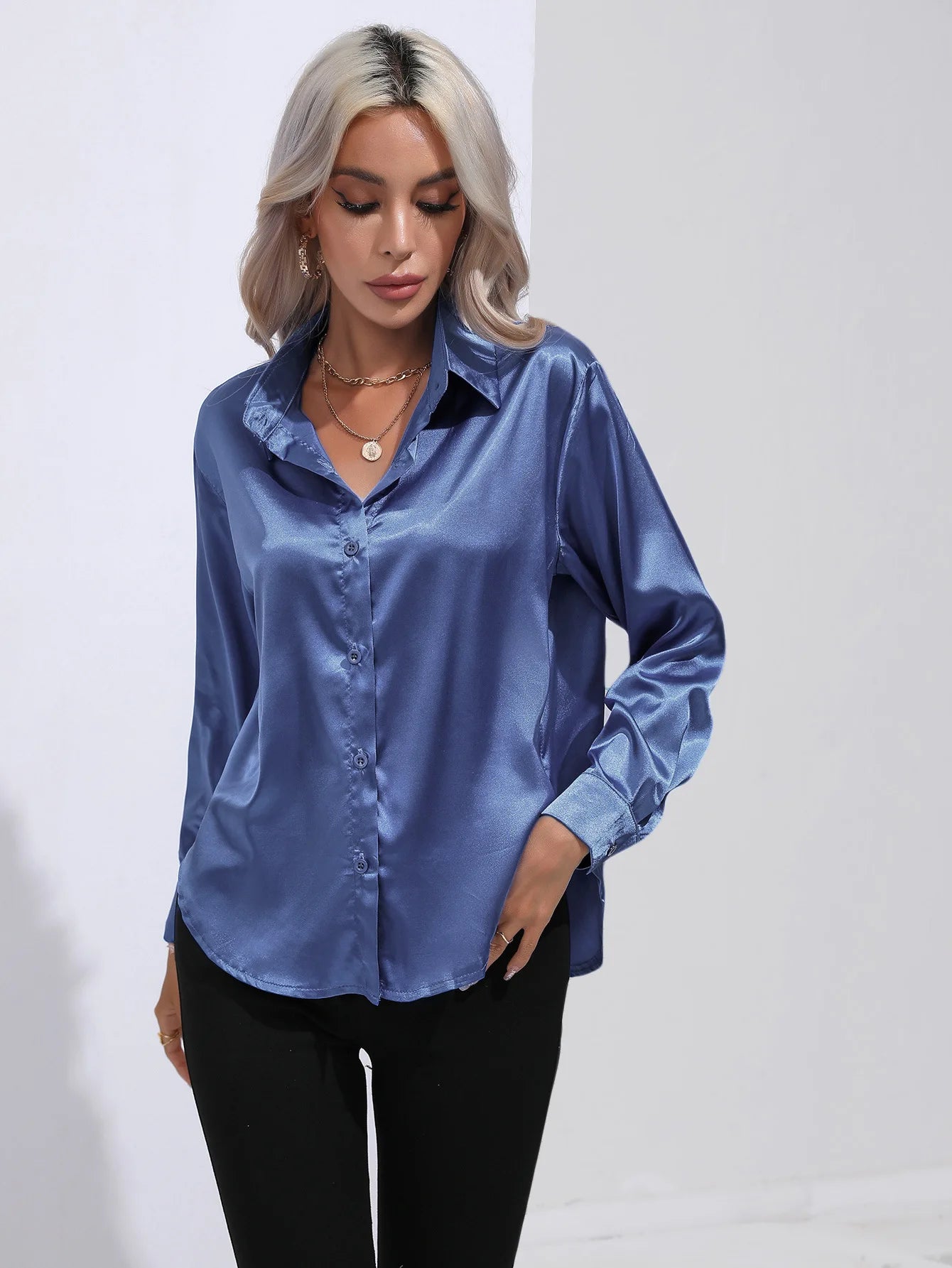 SatinGrace Button Blouse