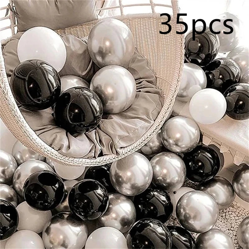 16pcs Black Metallic Sequin Balloons – Party Balloons for Birthday, Wedding & Graduation Decor