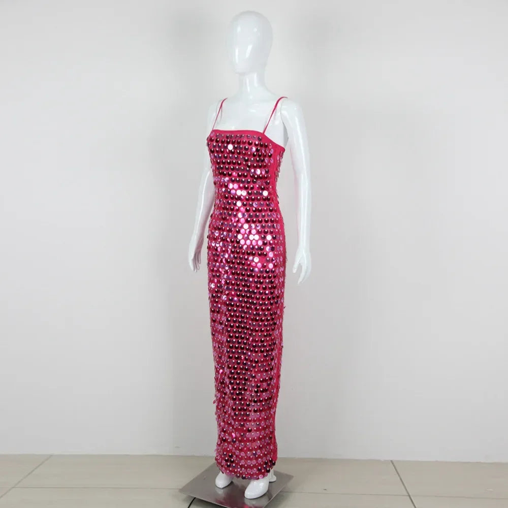 Luxury Sequin Spaghetti Strap Party Dress