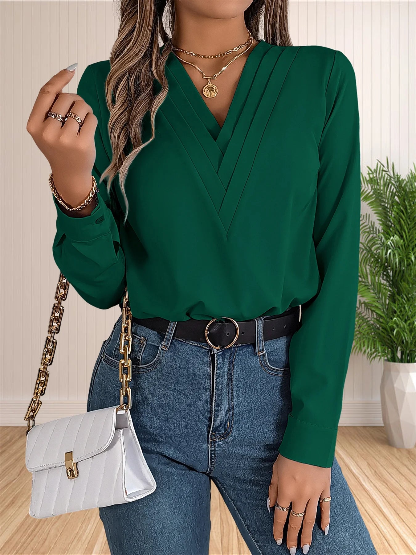 Women’s V-Neck Office Blouse