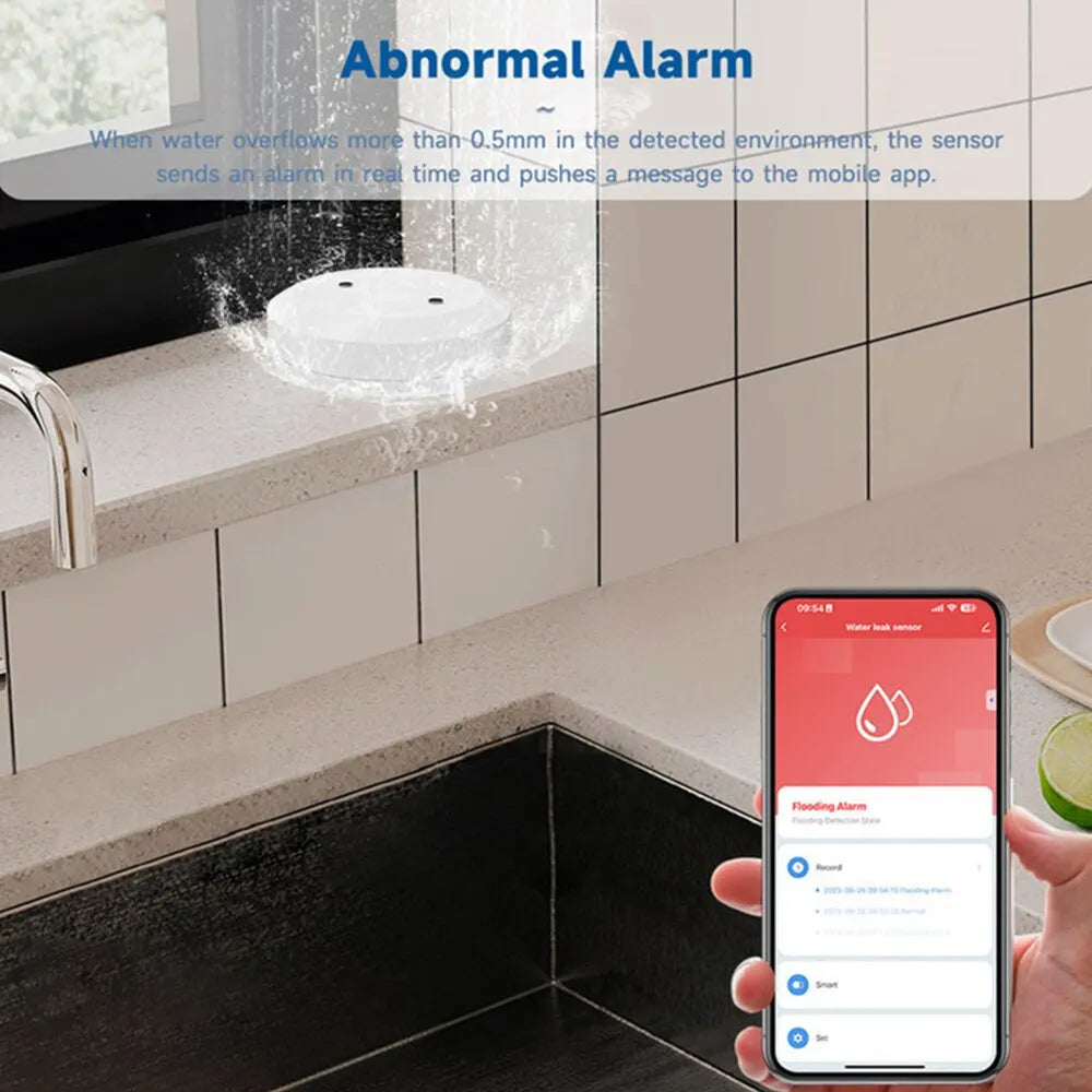 ONENUO Tuya ZigBee WiFi Smart Water Leak Sensor – Flood Detection & Alarm, Works with ZigBee Gateway & Smart Life Control