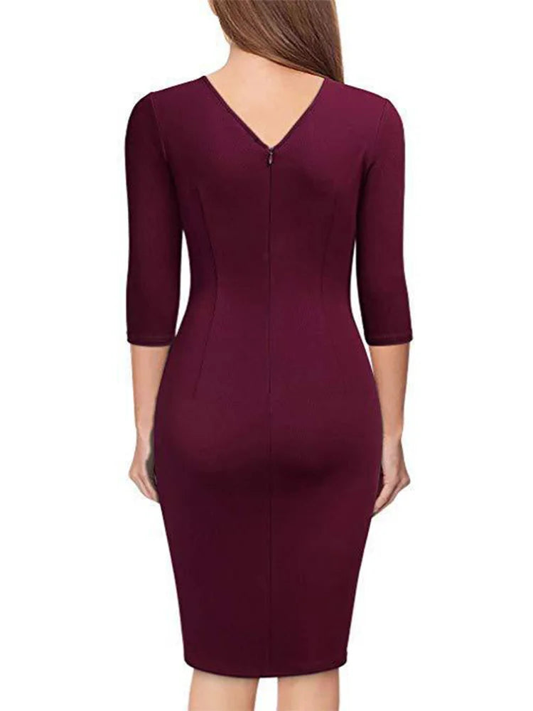 Women’s V-Neck Pleated Bodycon Dress