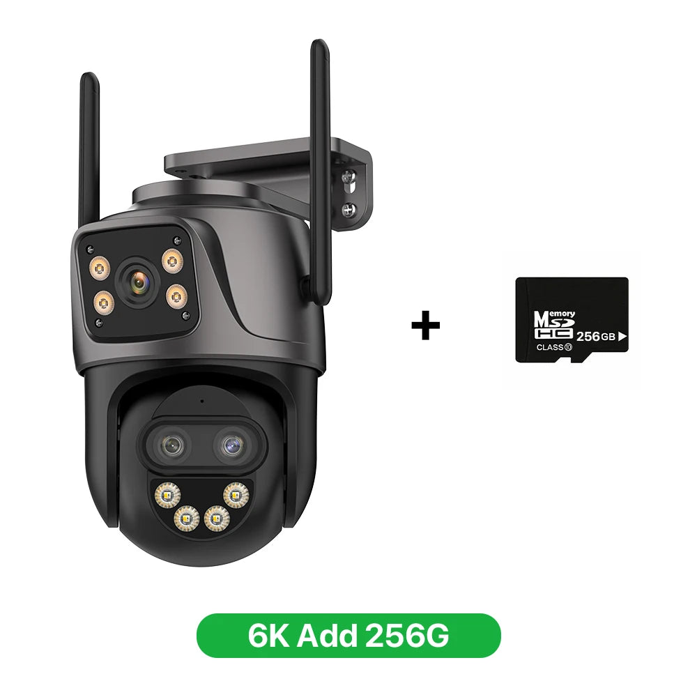 HD Outdoor 6K IP Camera with 9MP, Three-Lens External WiFi, Dual Screen 4K 8MP PTZ Security Camera, Auto Tracking Surveillance with iCSee