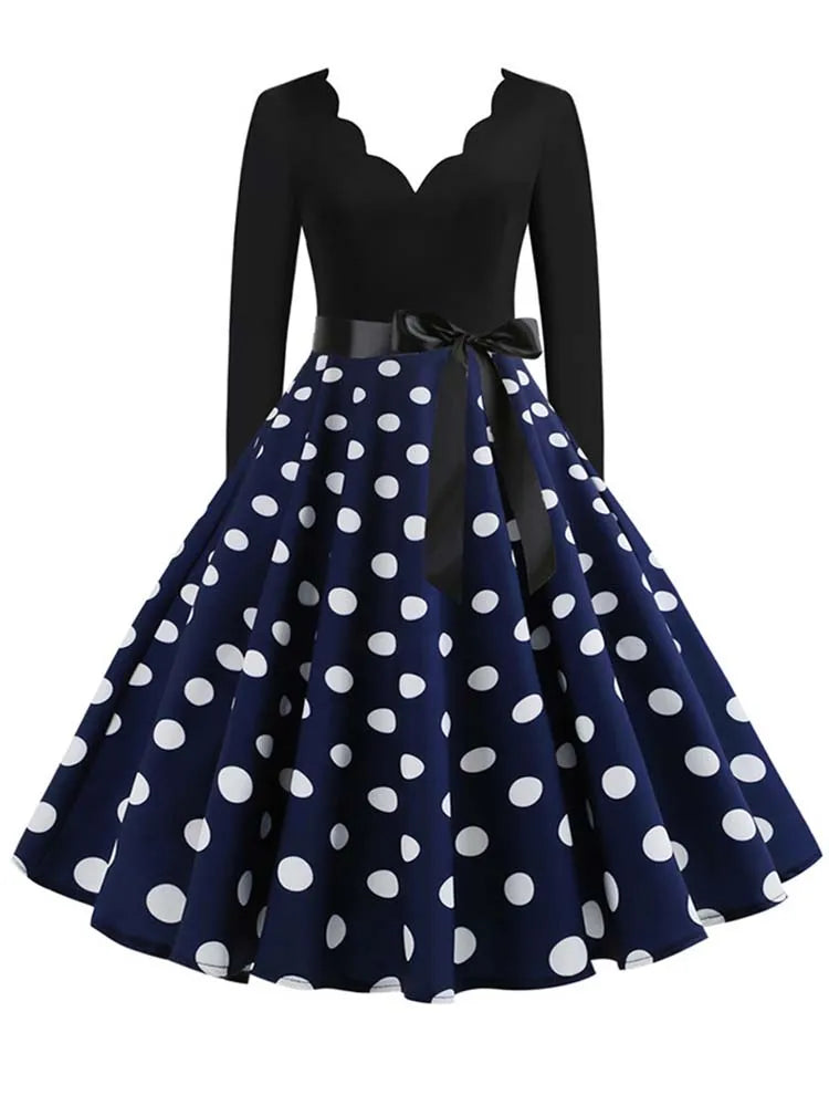 Vintage Polka Dot Dress – Long Sleeve 3XL Party Dress for Women