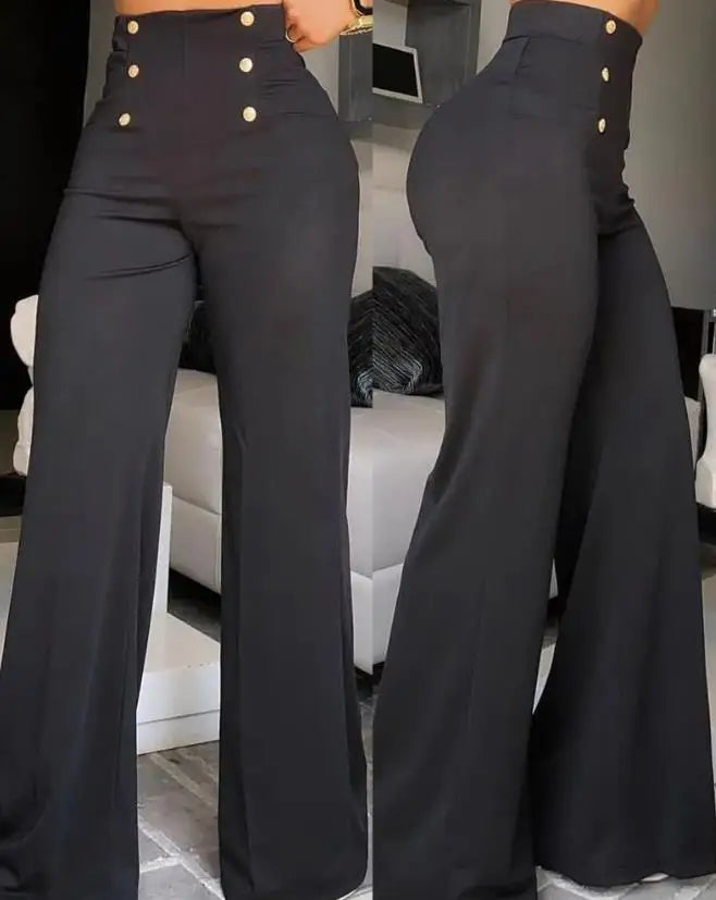 Elegant High-Waist Flared Pants – Women's Wide-Leg Bootcut Trousers for Summer Fashion