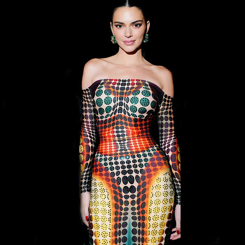 Hugcitar Tie Dye Bodycon Maxi Dress – Sexy Backless Long Sleeve Club Dress for Women