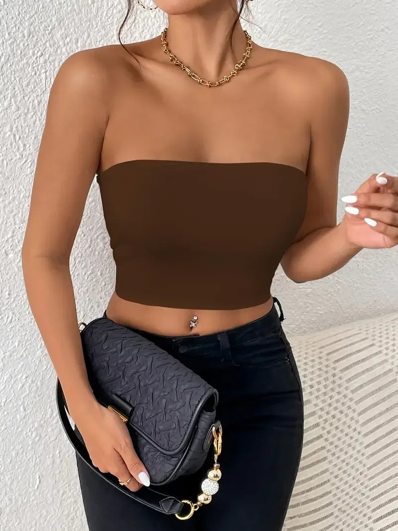 Strapless Tight-Fit Crop Top – High Elasticity & Sexy Style