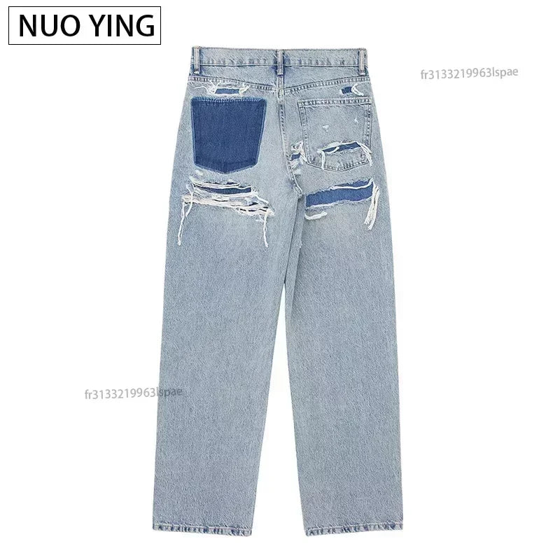 Loose Fit Gradient Jeans – Casual Streetwear with Distressed Details